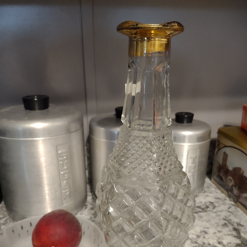 Vintage Fancy Glass Decanter 11 1/2" Bourbon Whiskey Glass Bottle